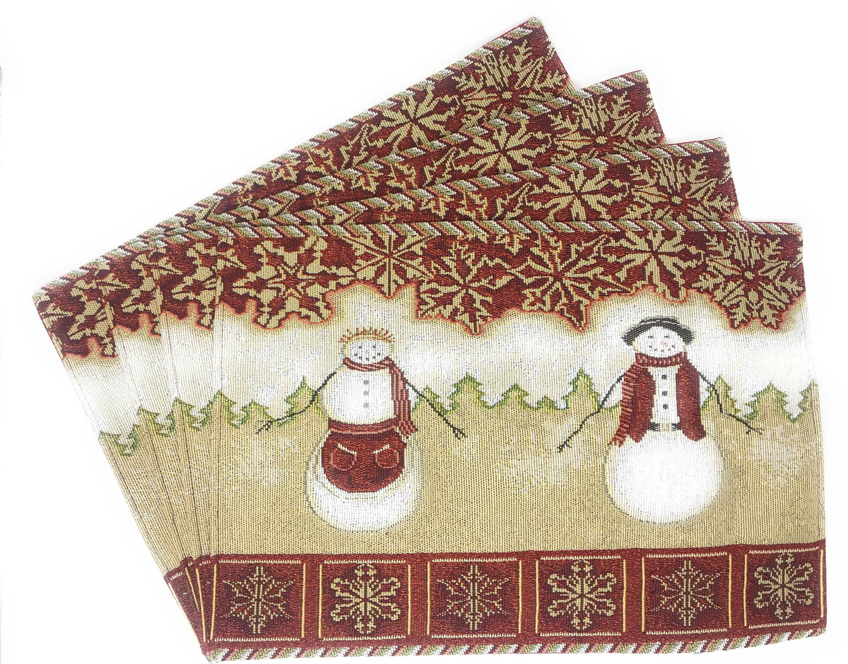 Snowman Couple Woven Tapestry Christmas Placemat Set – view 3