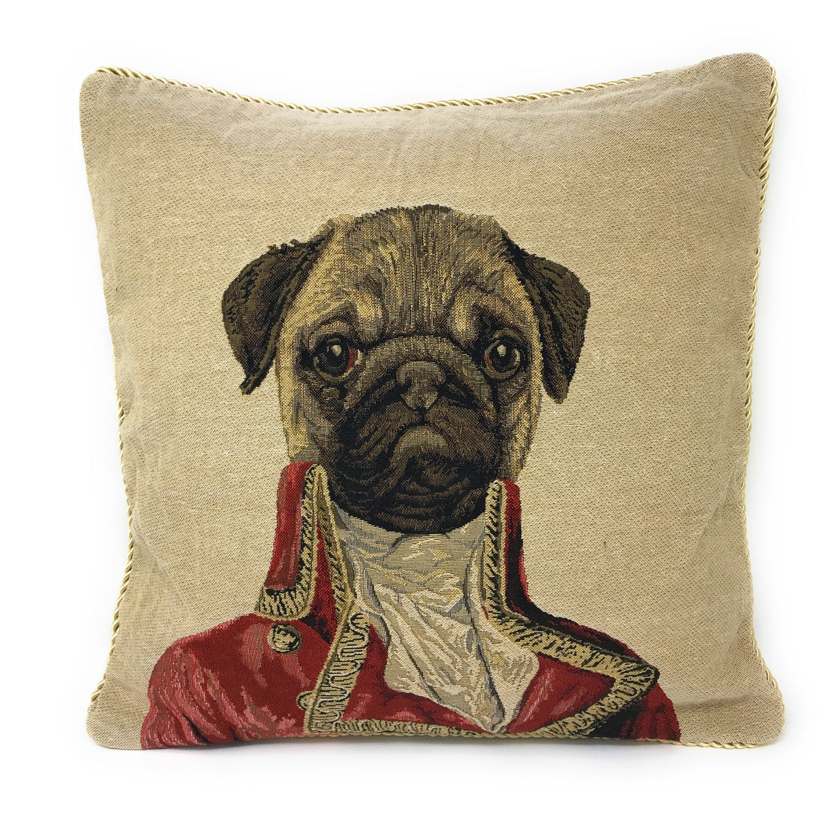 Woven Tapestry Throw Pillow Cover, Napoleon Pug Portrait