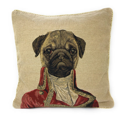 Woven Tapestry Throw Pillow Cover, Napoleon Pug Portrait