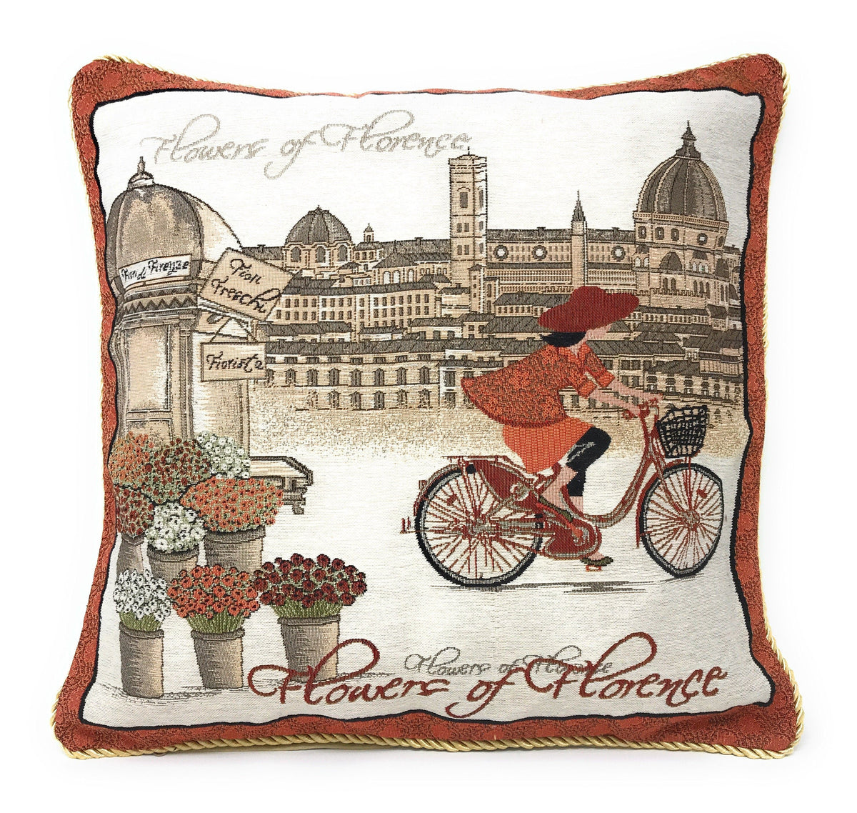 Woven Tapestry Florence Bicycle Throw Pillow Cover
