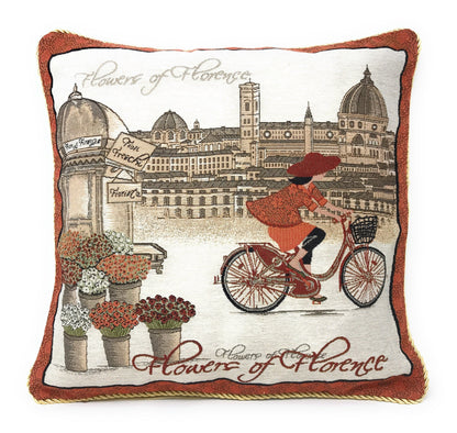 Woven Tapestry Florence Bicycle Throw Pillow Cover