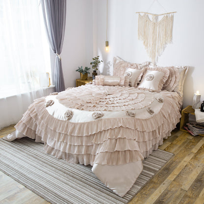 Frosted Field Champagne Beige Satin Ruffle Comforter Set – view 4