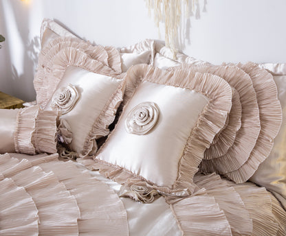 Frosted Field Champagne Beige Satin Ruffle Comforter Set – view 6