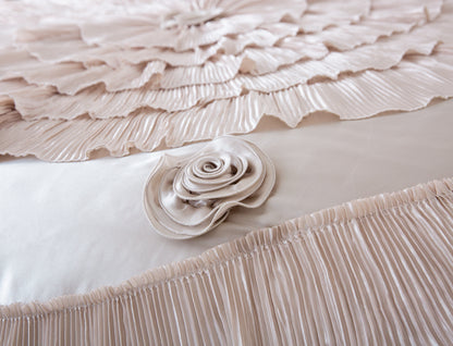 Frosted Field Champagne Beige Satin Ruffle Comforter Set – view 2