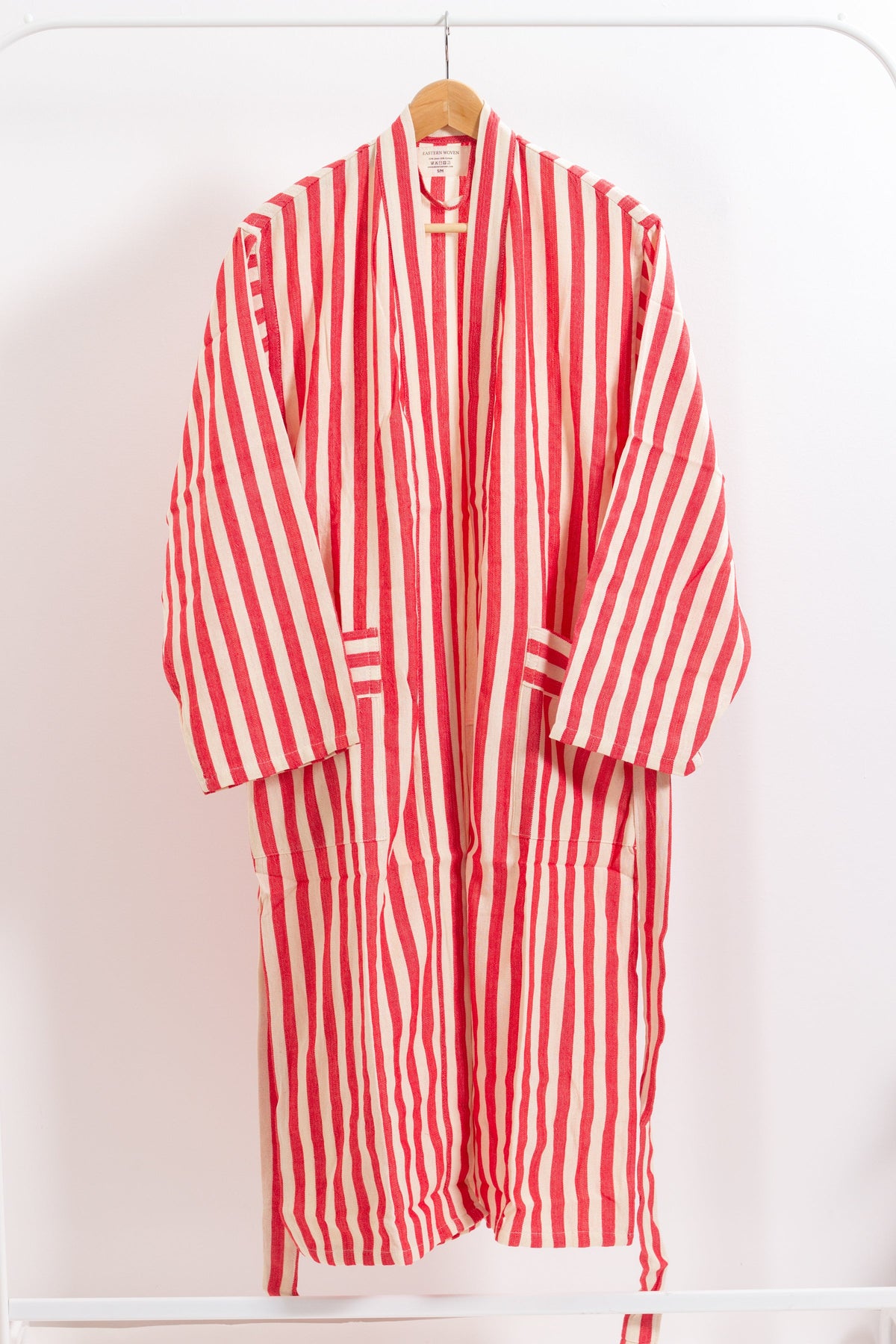 Red Girit Cotton Linen Turkish Robe with Pockets and Belt – view 6