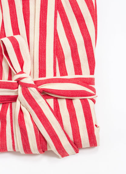 Red Girit Cotton Linen Turkish Robe with Pockets and Belt – view 7