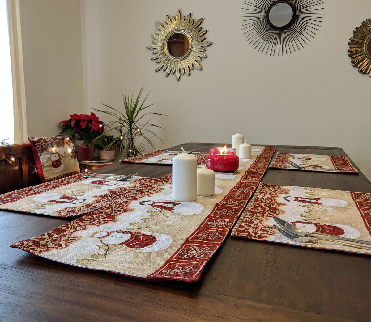 Snowman Couple Woven Tapestry Christmas Placemat Set – view 6