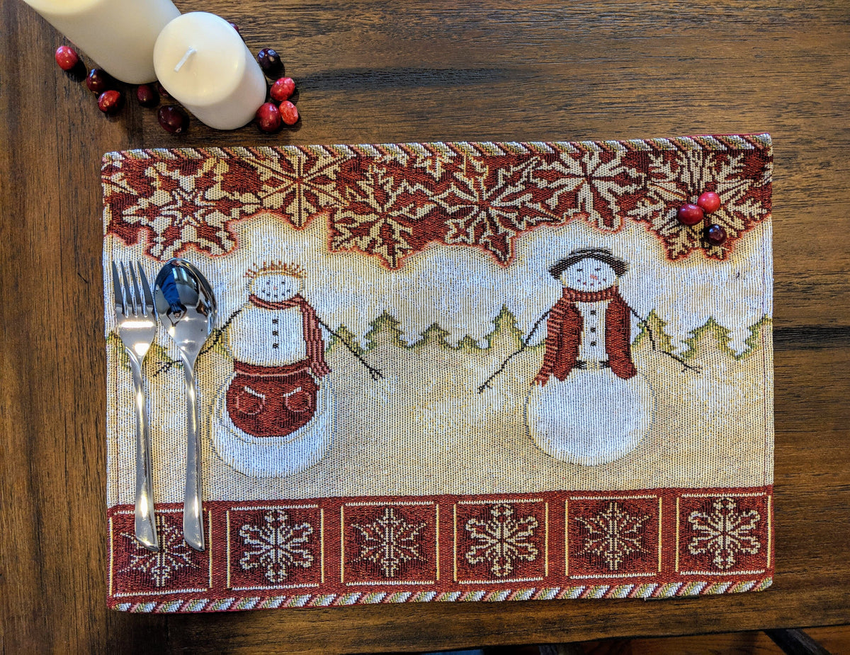 Woven Tapestry Snowman Couple Placemat Set of 4