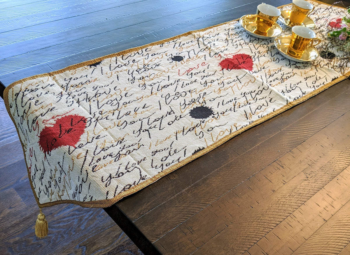 Romantic I Love You Valentine's Beige Woven Tapestry Table Runner – view 5