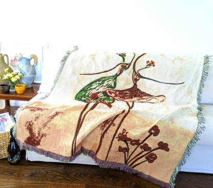 Cotton-Polyester Blend Tapestry Throw Blanket with Abstract Ballet