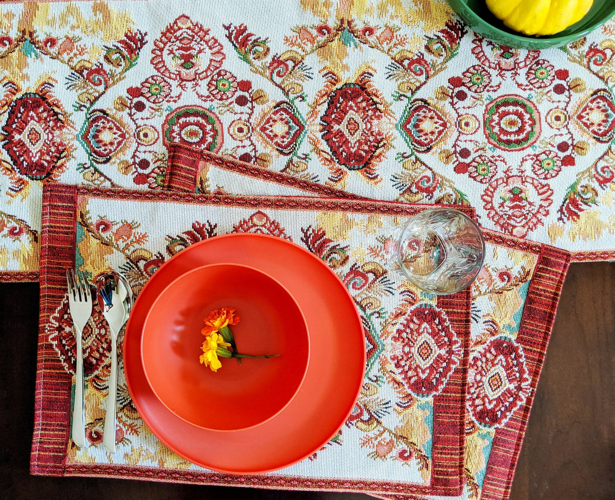 Elegant Burgundy Ornate Paisley Woven Tapestry Table Runner – view 6