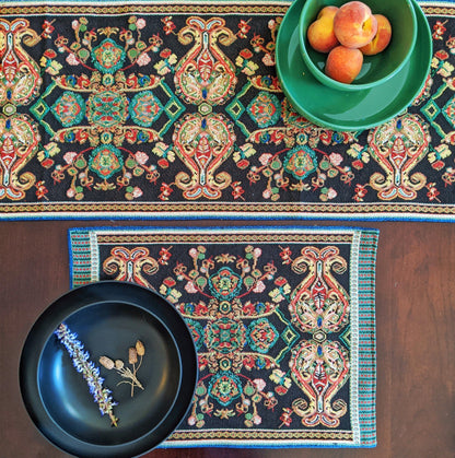 Elegant Black Ornate Paisley Woven Tapestry Table Runner – view 3