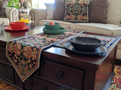 Elegant Black Ornate Paisley Woven Tapestry Table Runner – view 6