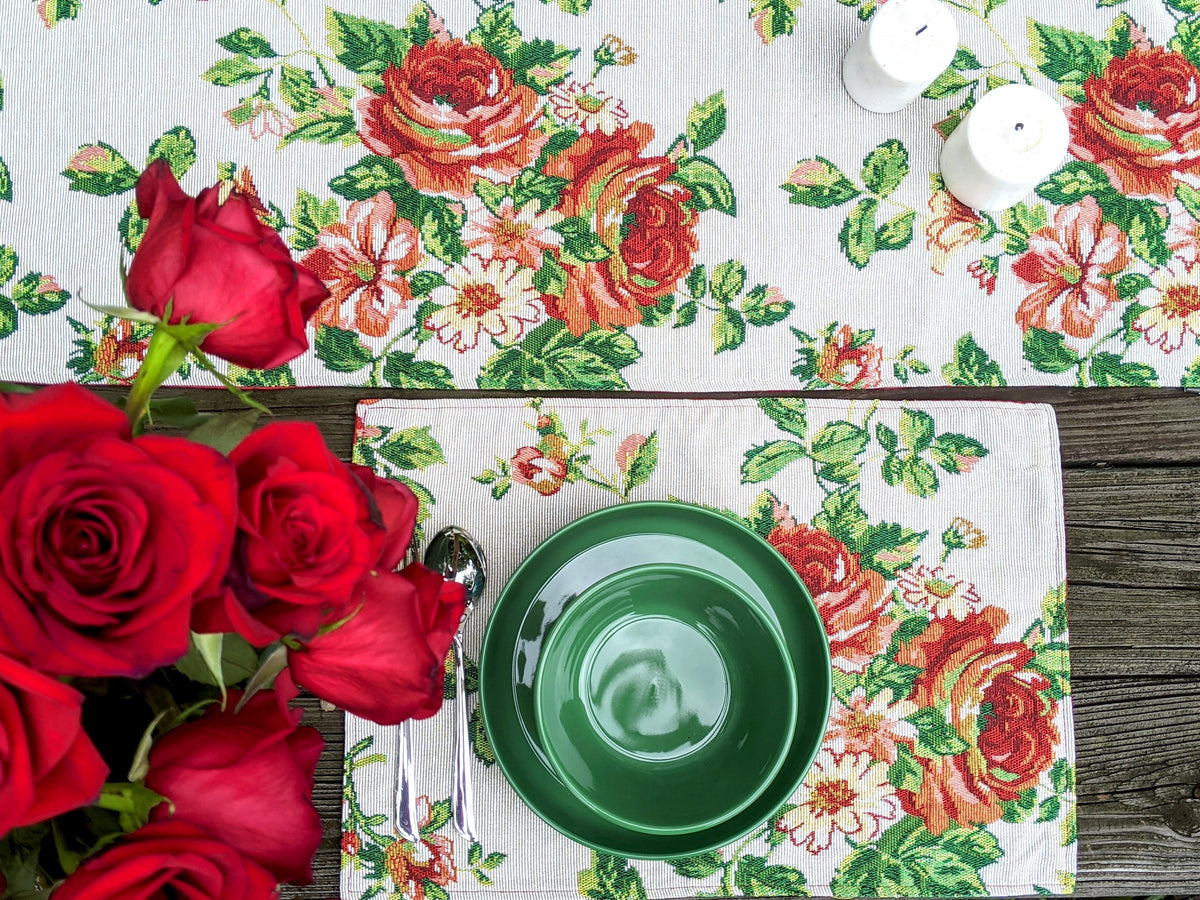 Sweet Roses Vintage Ivory Woven Tapestry Placemat Set – view 5