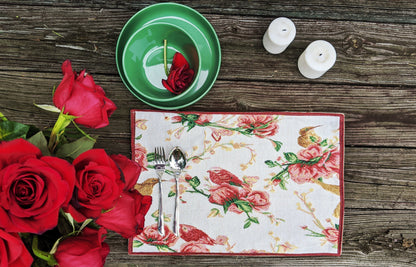 Floral Woven Tapestry Placemat Set with Roses and Finches – view 4