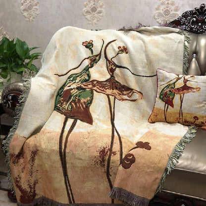 Abstract Ballerina Art Woven Tapestry Throw Pillow Cover, Golden Beige – view 7