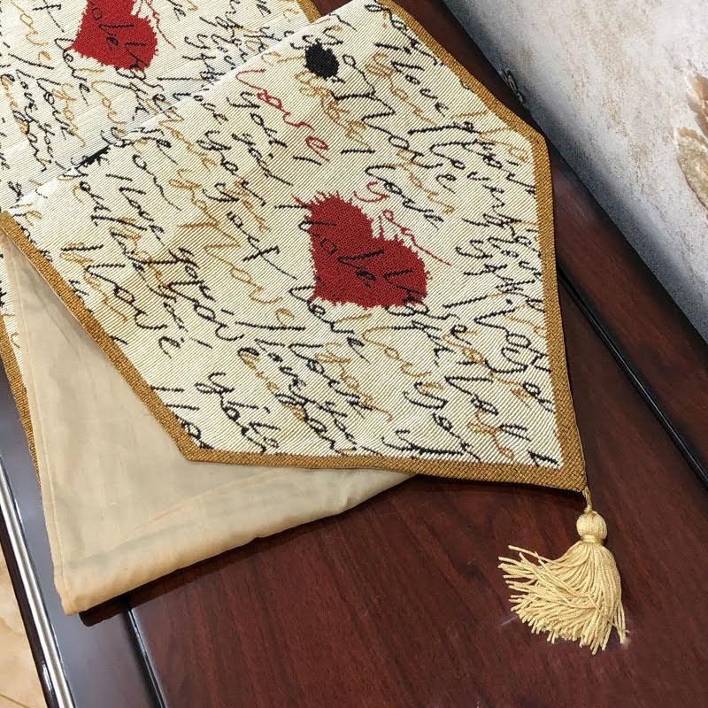 Romantic I Love You Valentine's Beige Woven Tapestry Table Runner – view 9