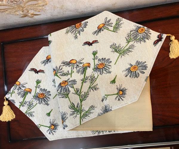 Yellow Daisies and Ladybugs Ivory Woven Tapestry Table Runner – view 12