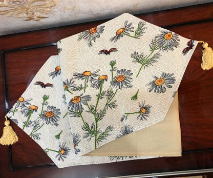 Yellow Daisies and Ladybugs Ivory Woven Tapestry Table Runner – view 12