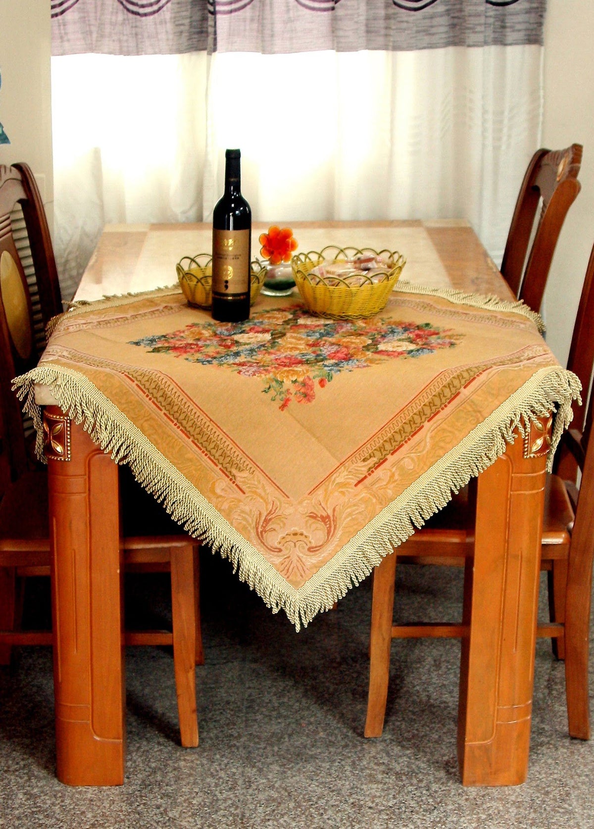 Morning Awakening Colorful Floral Woven Tapestry Tablecloth – view 3