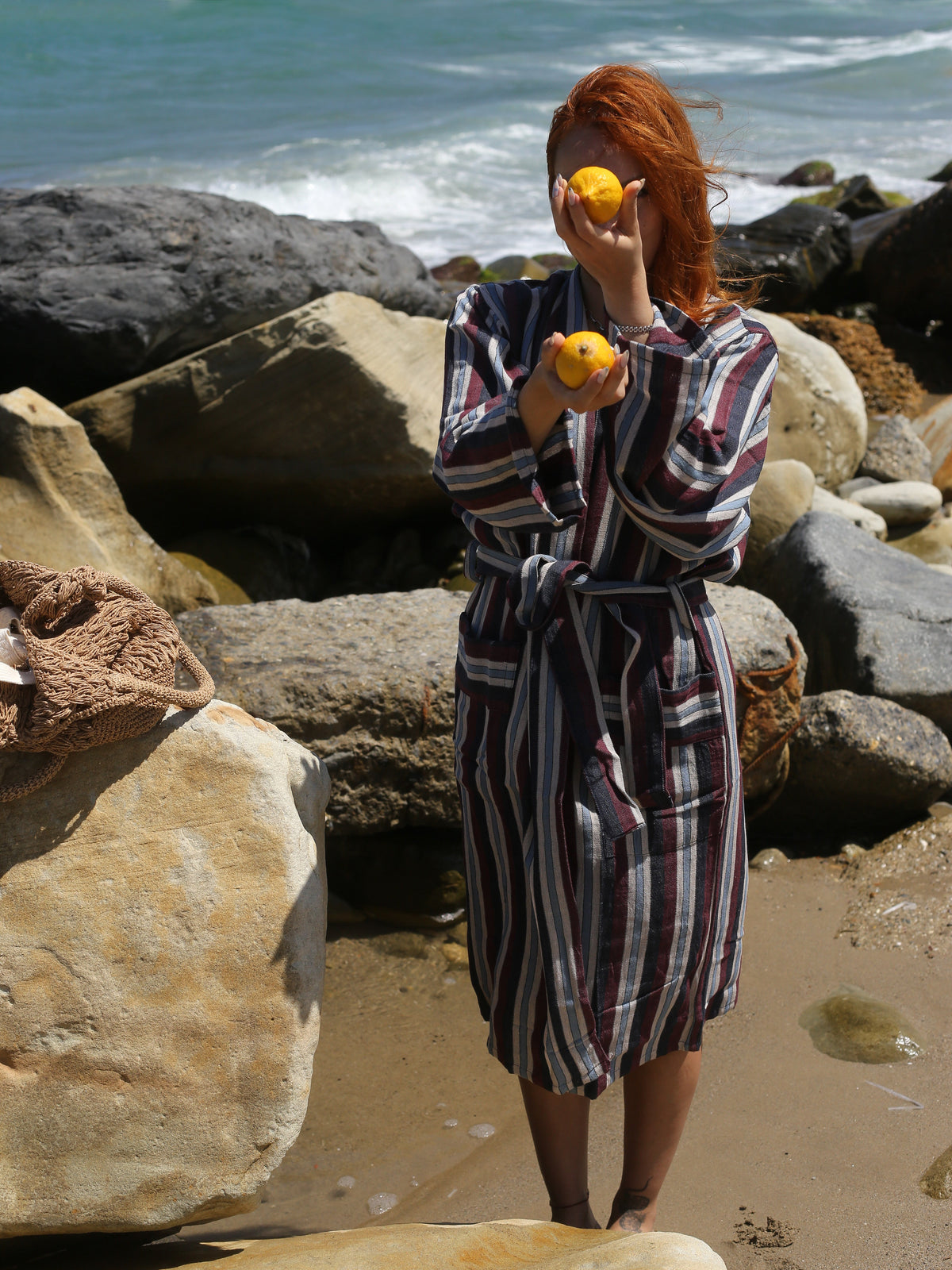 Kariye Ivory 100% Linen Robe with Pockets and Belt – view 5
