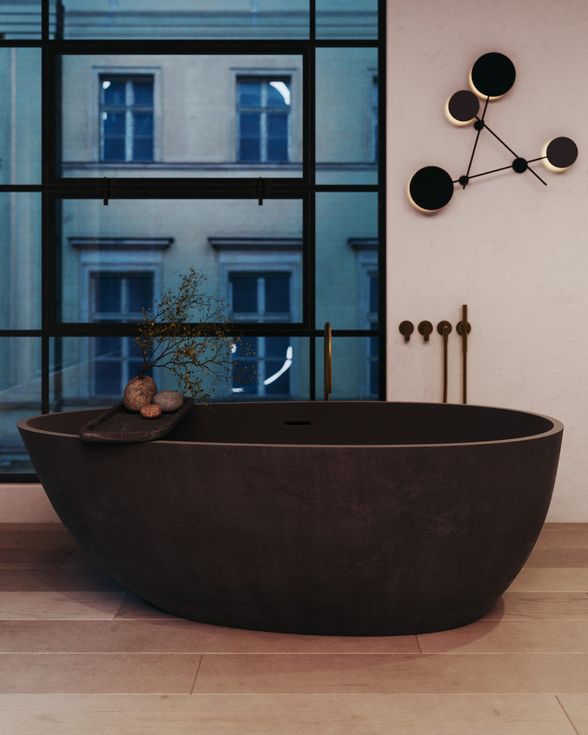 Egg-Shaped Freestanding Concrete Bathtub – Studio Collection – view 5