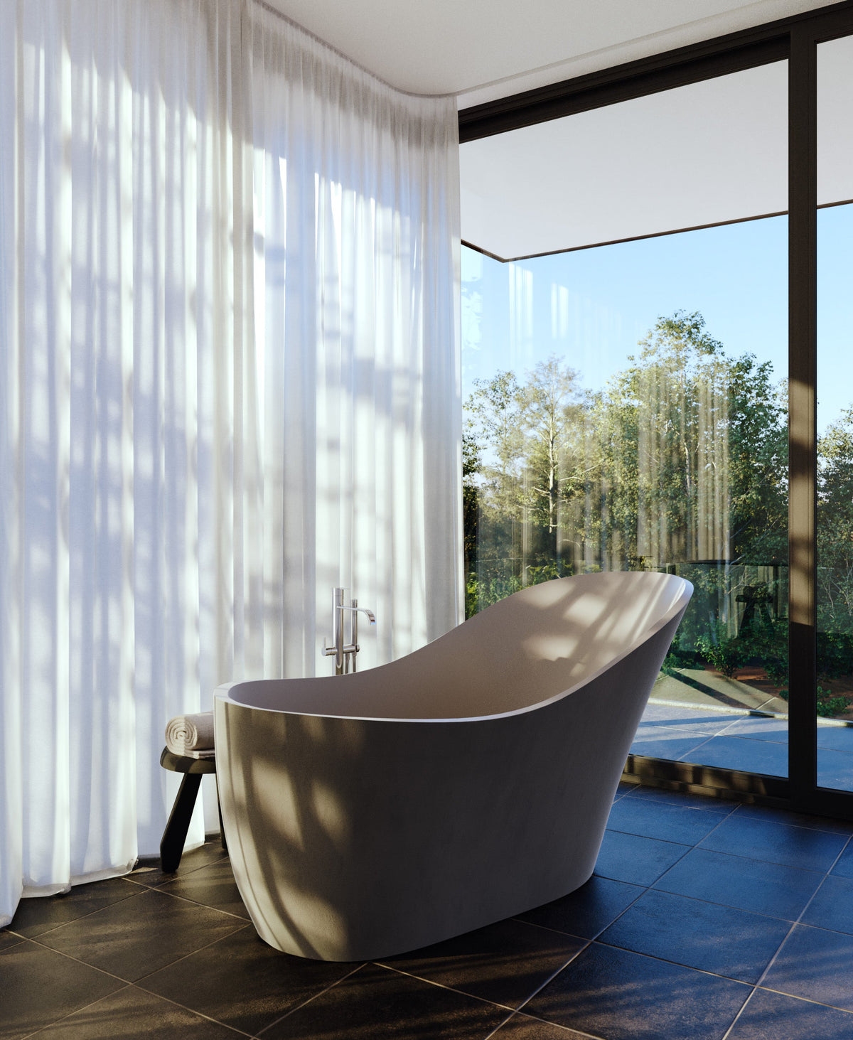 High-Back Slipper Freestanding Concrete Bathtub – Studio Collection – view 5