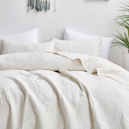 Vanilla Cream Ivory Paisley Damask Matelassé Cotton Quilt Set – view 4