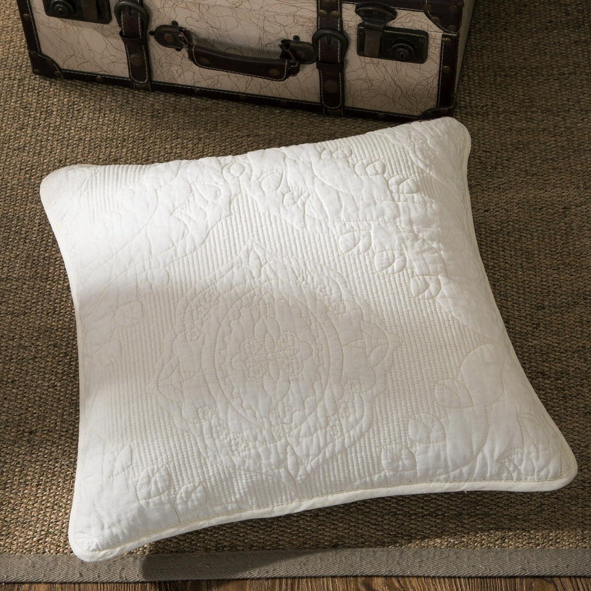 Powder Snow Ivory Paisley Damask Matelasse Euro Sham and Cushion Covers – view 2