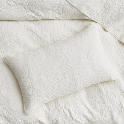 Vanilla Cream Ivory Paisley Damask Matelassé Cotton Quilt Set – view 5