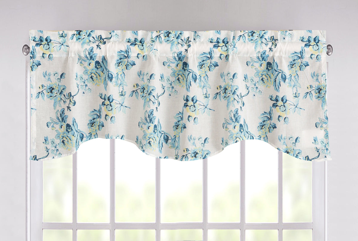Cotton Floral Scalloped Window Valance in Blue & White
