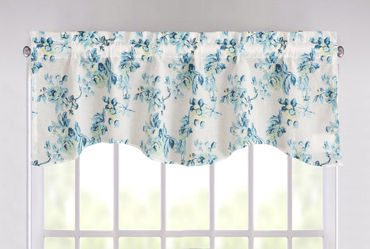 Cotton Floral Scalloped Window Valance in Blue & White