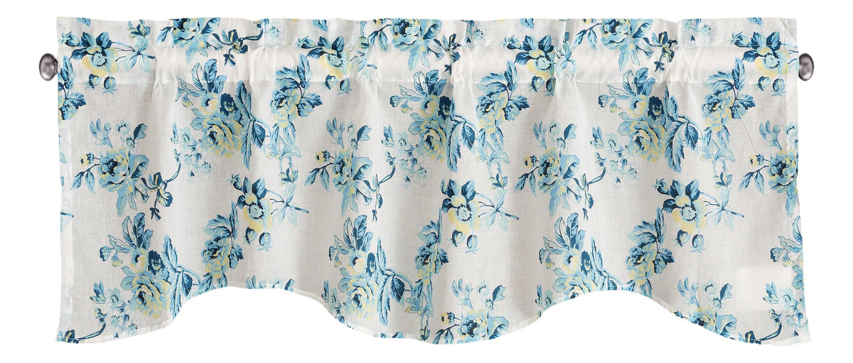 White and Blue Floral Cotton Scalloped Valance – Petal Dance Sheer – view 2