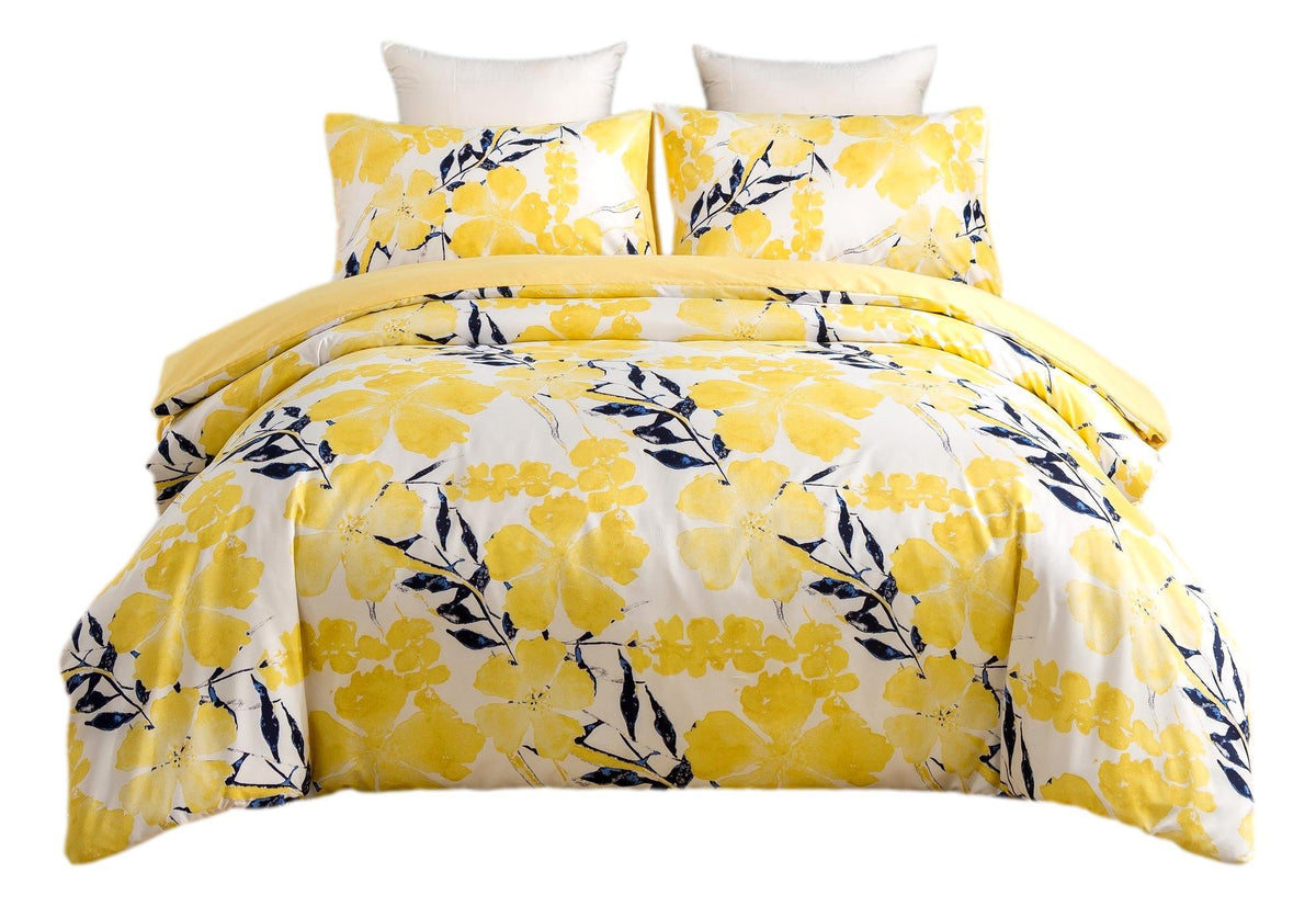 Watercolor Tropical Floral Reversible Duvet Cover in Yellow and Blue – view 8
