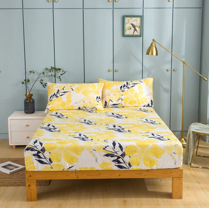 Watercolor Tropical Floral Yellow and Blue Microfiber Fitted or Flat Sheet – view 2