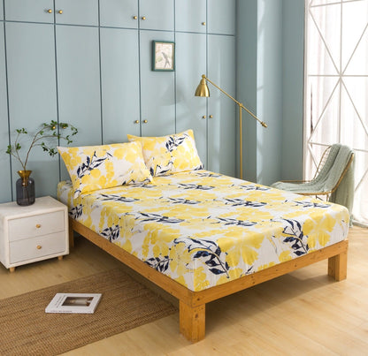 Watercolor Tropical Floral Yellow and Blue Microfiber Fitted or Flat Sheet – view 5