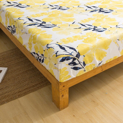 Watercolor Tropical Floral Yellow and Blue Microfiber Fitted or Flat Sheet – view 6