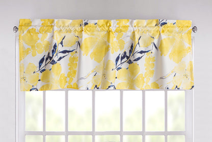 Microfiber Watercolor Tropical Floral Valance in Yellow & Blue