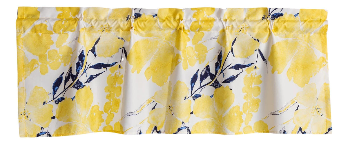 Watercolor Tropical Floral Window Valance, Yellow and Blue, 18 x 52 – view 3