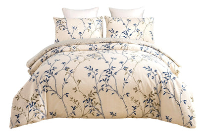 Elegant Leaf Vine Poplin Cotton Reversible Duvet Cover in Cream Beige – view 8
