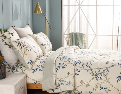 Elegant Leaf Vine Poplin Cotton Reversible Duvet Cover in Cream Beige – view 3