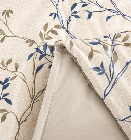 Elegant Leaf Vine Poplin Cotton Reversible Duvet Cover in Cream Beige – view 5