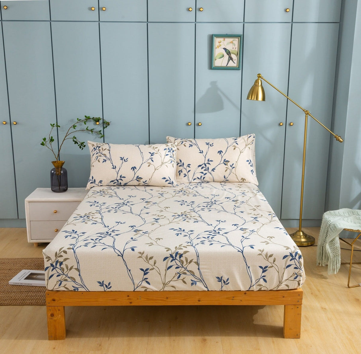 Elegant Leaf Vine Cream Beige Poplin Cotton Fitted or Flat Sheet – view 2