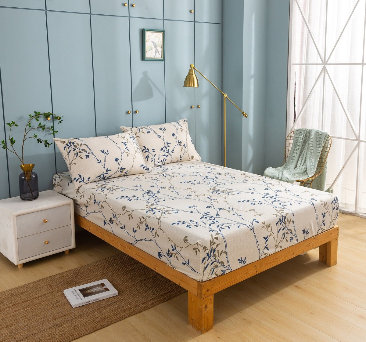 Elegant Leaf Vine Cream Beige Poplin Cotton Fitted or Flat Sheet – view 5