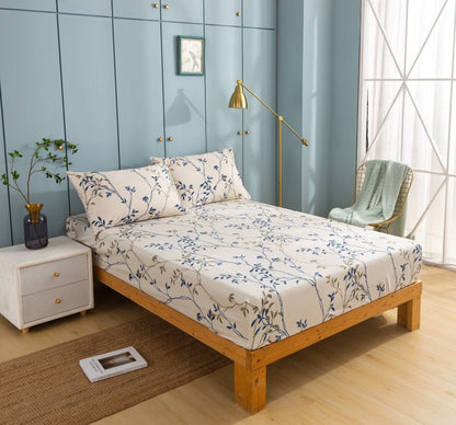 Elegant Leaf Vine Cream Beige Poplin Cotton Fitted or Flat Sheet – view 5