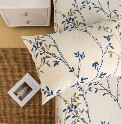 Elegant Leaf Vine Cream Beige Poplin Cotton Pillowcases, Set of 2 – view 4