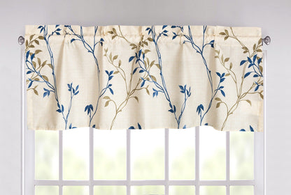 Poplin Cotton Leaf Vine Window Treatment Valance, Cream Beige