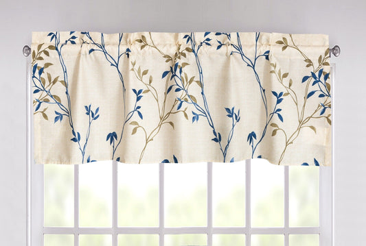 Poplin Cotton Leaf Vine Window Treatment Valance, Cream Beige