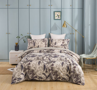 Abstract Wispy Leaf Reversible Microfiber Duvet Cover in Taupe and Grey – view 7