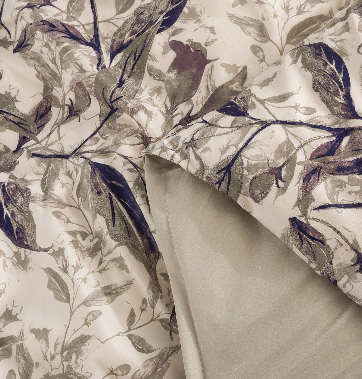 Abstract Wispy Leaf Reversible Microfiber Duvet Cover in Taupe and Grey – view 4